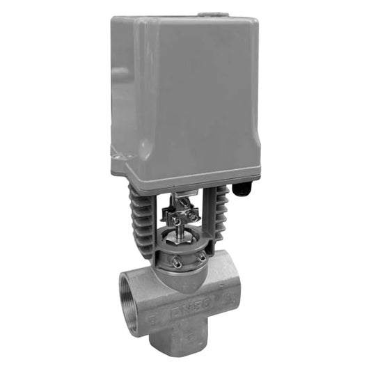Three-way control valve DNOVA VRg3M/S-31M-LED-T, body material - stainless steel AISI 304, locking body material - stainless steel AISI 304, seal - metal, with electric drive DAV 24V