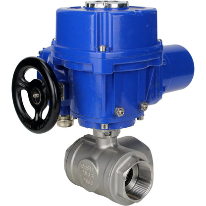 Stainless steel ball valve DNOVA RP.SS316.200.MM.ISO 914 PSI threaded, standard port, three way, L-type, body material - stainless steel AISI 316, with quater-turn electric actuator DNOVA QT-W (M) 380V