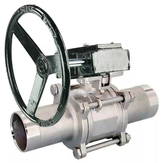 Ball valves DNOVA BV3232P(3pc)-FP-W-ISO-H LONG full bore, body - stainless steel 316, welded, with quarter-turn gearbox DNOVA RDN RQN