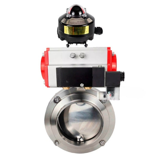 صمامات فراشة المياه DNOVA WBV3131S-2W-WH، مادة الهيكل - الفولاذ المقاوم للصدأ AISI 304، الختم - السيليكون، مع مشغل هوائي PA-DA-052 مزدوج الفعل، 4M310-08 220 فولت، LSU APL-510N EX