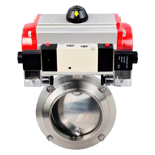 Water Butterfly valves DNOVA WBV3131E-2W-W-H, body material - stainless steel AISI 304, seal - EPDM, with pneumatic actuator PA-DA-052 double action, 4V320-08 220V