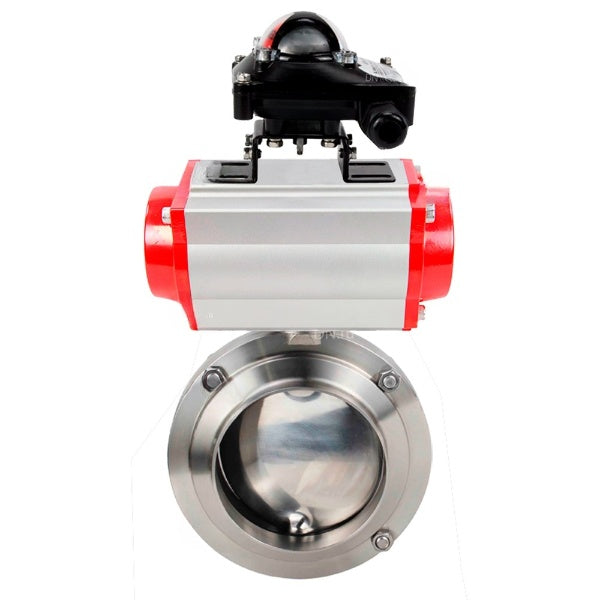 صمامات فراشة المياه DNOVA WBV3131S-2W-WH، مادة الهيكل - الفولاذ المقاوم للصدأ AISI 304، الختم - السيليكون، مع مشغل هوائي PA-DA-052 مزدوج الفعل، LSU APL-210N