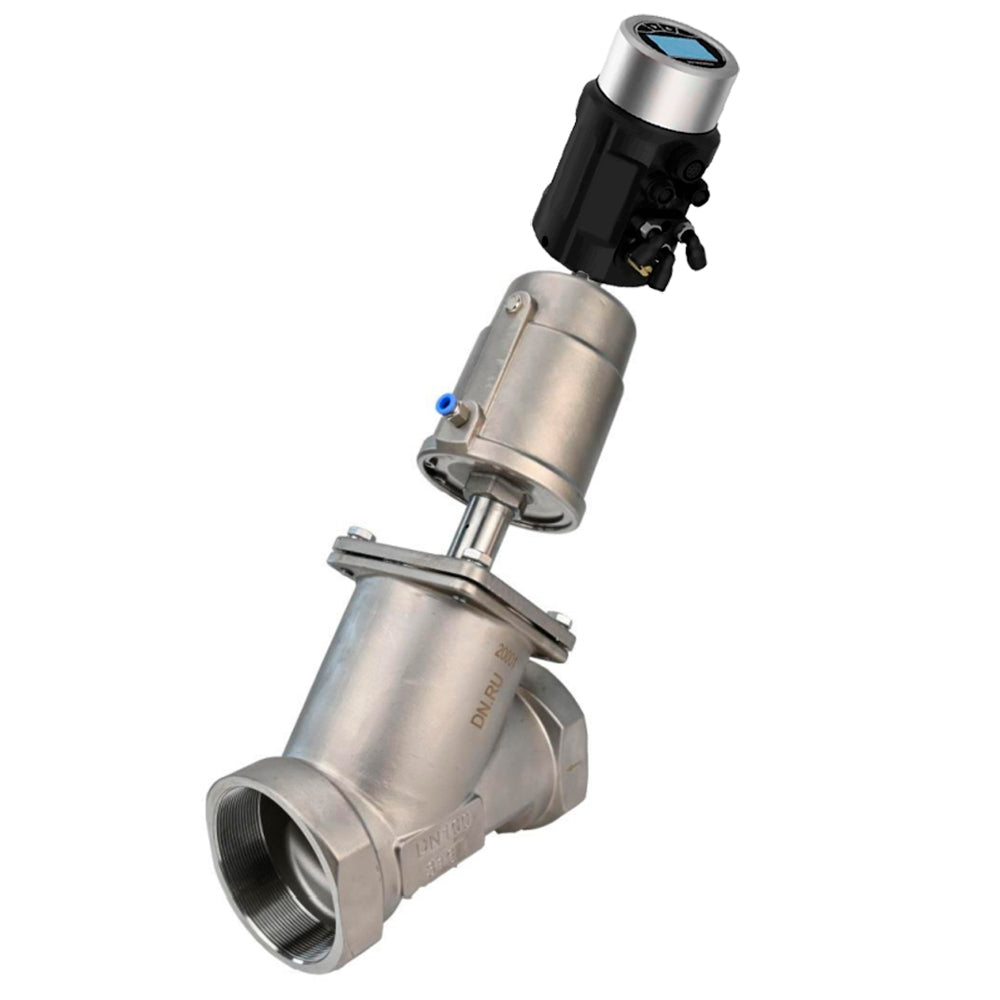 Pneumatic shut-off valves DNOVA VSP3232PV-T-1PNC, body - stainless steel SS316, threaded, Y-shaped, with electropneumatic intelligent positioner EIP-1600 (stroke 5-25mm)