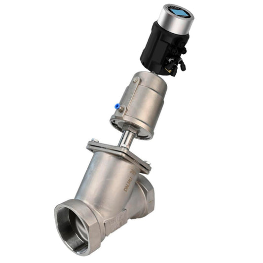 Pneumatic shut-off valves DNOVA VSP3232PV-T-1PNC, body - stainless steel SS316, threaded, Y-shaped, with electropneumatic intelligent positioner EIP-1600 (stroke 5-25mm)