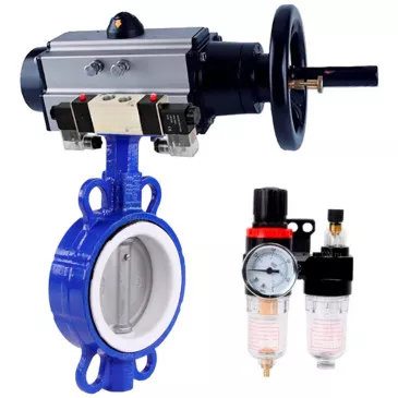 Water Butterfly valves DNOVA WBV3432P-2W-Fb-H, body - carbon steel WCB, disc - stainless steel 316L, seal - PTFE, with pneumatic actuator PA-DA-105-1, with pneumatic valve 4V320-10 220V, BPV AFC2000