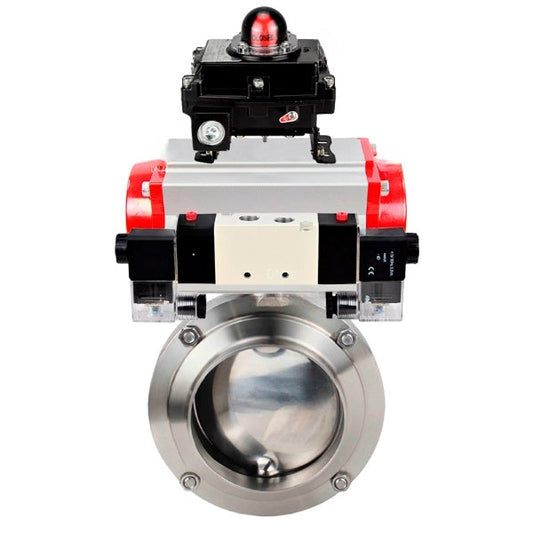 Water Butterfly valves DNOVA WBV3131S-2W-W-H, body material - stainless steel AISI 304, seal - Silicon, with pneumatic actuator PA-DA, pneumatic distributor 4V320-10 220V, LSU APL-410N EX