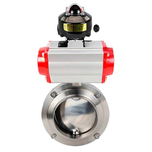 صمامات فراشة المياه DNOVA WBV3131S-2W-WH، مادة الهيكل - الفولاذ المقاوم للصدأ AISI 304، الختم - السيليكون، مع مشغل هوائي PA-DA-052 مزدوج الحركة، LSU APL-510N EX