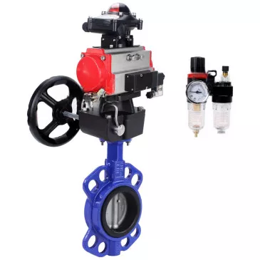 Water Butterfly Valve DNOVA WBV3432V-2W-Fb-H, body - carbon steel WCB, seal - VITON, with pneumatic drive PA-DA, with pneumatic distributor 4V320-08 220V, BKV APL-210N, manual override MON, BPV AFC2000