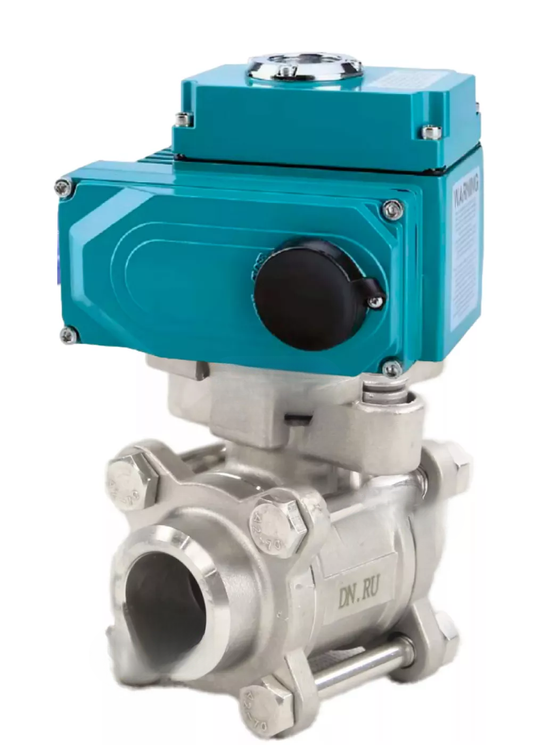 Ball valves DNOVA BV3232P(3pc)-FP-W-ISO-H full bore, welded, body - stainless steel SS316, seal - PTFE, with 1/4-turn electric drive QT-N-020EM-O1-220VAC-U1 220V HARK