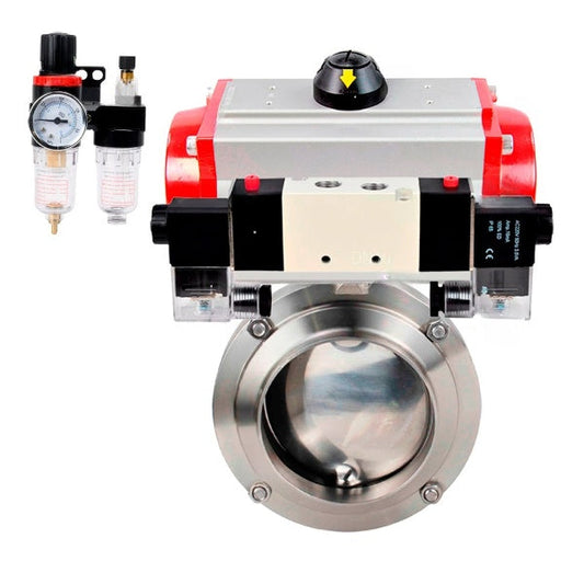 Válvulas de mariposa de agua DNOVA WBV3131S-2W-WH, material del cuerpo - acero inoxidable AISI 304, sello - Silicona, con actuador neumático PA-SA, distribuidor neumático 4V320-10 220V, ATU AFC2000