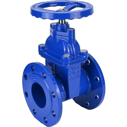 Wedge gate valve DNOVA GVWN1414E-2W-F-S, body material - cast iron GGG50, wedge material - cast iron + EPDM, seal - EPDM, handwheel, color - blue