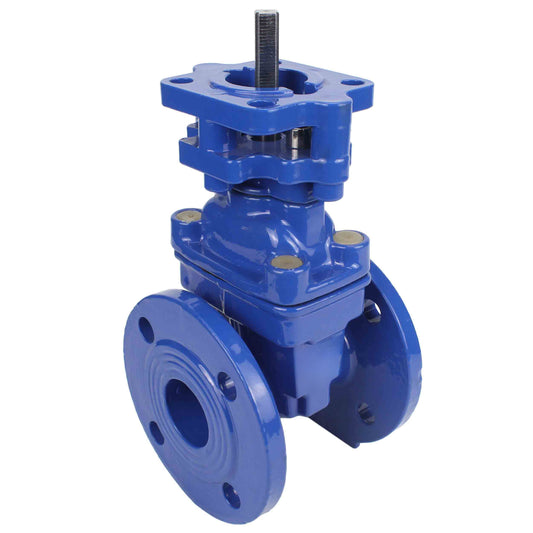 Wedge gate valve DNOVA GVWN1414E-2W-F with OST flange, body material - cast iron GGG50, wedge material - cast iron + EPDM, seal - EPDM, stem only, color - blue