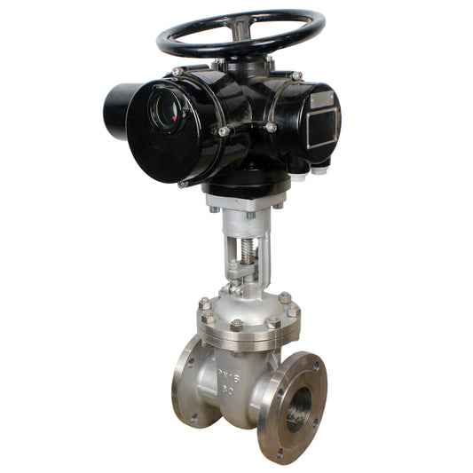Wedge gate valves DNOVA GVWR2434M-2W-F flanged, body - stainless steel 12X18H9TL, seal - metal, with OST flanges bare stem with OST flanges bare stem control - electric drive DNOVA MT-N-EM-O2-220 -U1