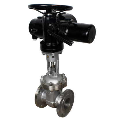 Wedge gate valves DNOVA GVWR2434M-2W-F flanged, body - stainless steel 12X18H9TL, seal - metal, with OST flanges bare stem with OST flanges bare stem control - electric drive DNOVA MT-N-EM-O2-220 -U1