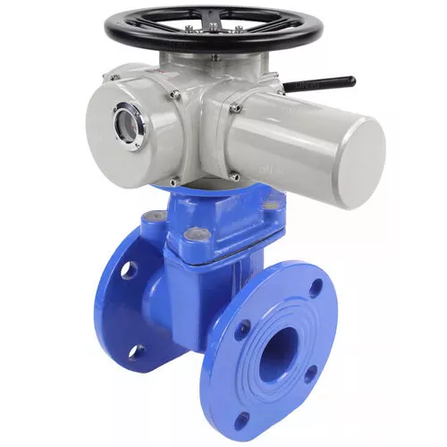 Wedge valves DNOVA GVWN1414E-2W-F flanged wedge valves, wedge - rubber-coated, spindle - non-rising, body - cast iron, seal - EPDM, with ISO flange with multi-turn electric drive MT-N-EM-02-380VAC-U1
