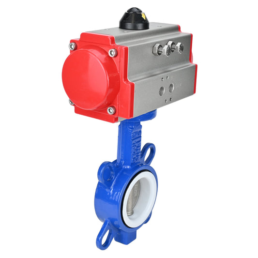Water Butterfly Valve DNOVA st-316l-ptfe-DNOVA-da, body material - carbon steel WCB, disk material - stainless steel AISI 316L, seal - PTFE, pneumatic actuator operated