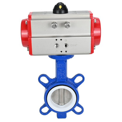Water Butterfly Valve DNOVA st-316l-ptfe-DNOVA-sa, body material - carbon steel WCB, disk material - stainless steel AISI 316L, seal - PTFE, pneumatic actuator operated