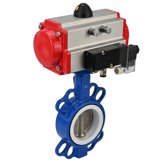 Water Butterfly Valve DNOVA st-316l-ptfe-sa-4m310-110/220, body material - carbon steel WCB, disk material - stainless steel AISI 316L, seal - PTFE, pneumatic actuator operated