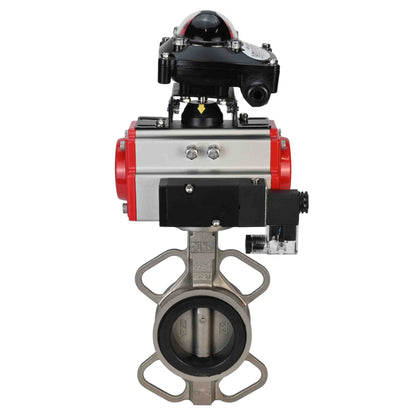 Water butterfly valve DNOVA 316L-316L-EPDM body material - stainless steel aisi 316l, disk material - stainless steel AISI 316L, seal - EPDM with pneumatic actuator with return springs DNOVA SA and pneumatic distributor 4M310-08 220V and limit