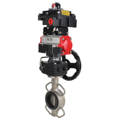 Water butterfly valve DNOVA 316L-316L-VITON body material - stainless steel aisi 316l, disk material - stainless steel AISI 316L, seal - Viton with pneumatic actuator DNOVA DA, pneumatic distributor 4M310-08 220V, limit switch block APL-410N EX