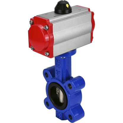 Válvula de mariposa de agua DNOVA WBV1616N-2W-Fb-H, material del cuerpo: fundición gris QT450, material del disco: fundición gris QT450, sello: NBR, actuador neumático PA-SA con resortes de retorno.