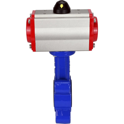 Válvula de mariposa de agua DNOVA WBV1616E-2W-Fb-H, material del cuerpo - fundición gris QT450, material del disco - fundición gris QT450, sello - EPDM, con actuador neumático de doble acción PA-DA