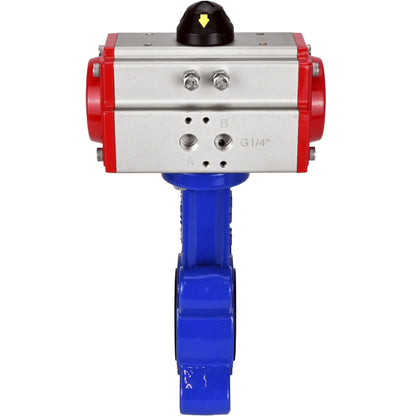 Válvula de mariposa de agua DNOVA WBV1616E-2W-Fb-H, material del cuerpo: fundición gris QT450, material del disco: fundición gris QT450, junta: EPDM, actuador neumático PA-SA con resortes de retorno.