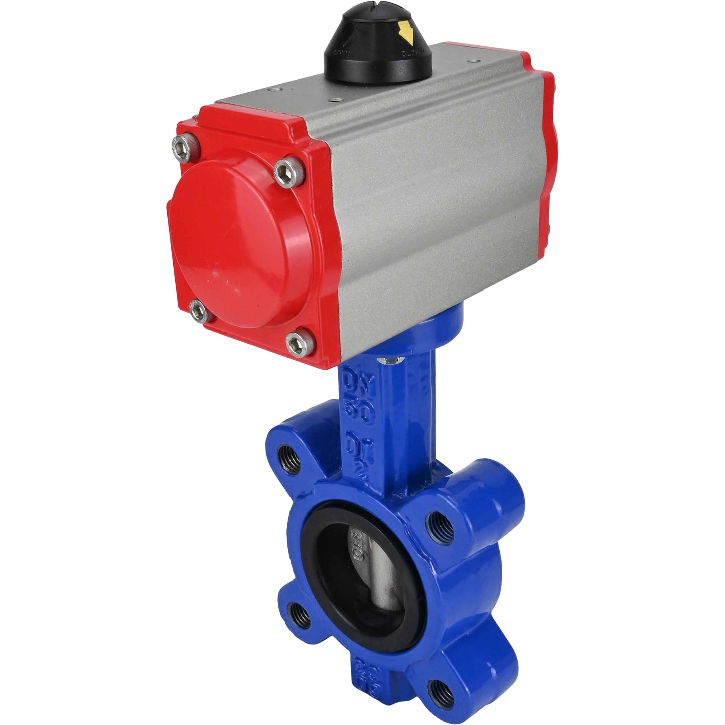 Válvula de mariposa de agua DNOVA WBV1631N-2W-Fb-H, material del cuerpo - fundición gris QT450, material del disco - acero inoxidable AISI 304, junta - NBR, actuador neumático PA-SA con resortes de retorno