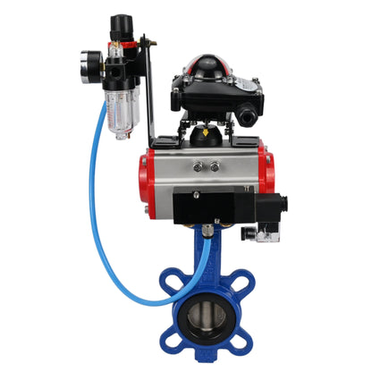 Water Butterfly Valve DNOVA WBV1413E-2W-Fb-H, body material - cast iron GGG50, disk material - cast iron GGG40, seal - EPDM, with pneumatic actuator with return springs PA-SA, 4V320-08 220V, LSU APL-210N, ATU AFC2000