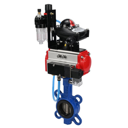 Water Butterfly Valve DNOVA WBV1413E-2W-Fb-H, body material - cast iron GGG50, disk material - cast iron GGG40, seal - EPDM, with pneumatic actuator with return springs PA-SA, 4V320-08 220V, LSU APL-210N, ATU AFC2000