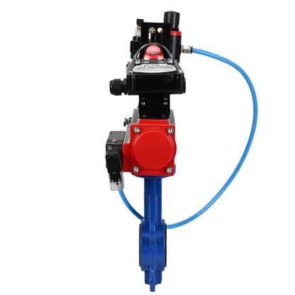 Water Butterfly Valve DNOVA WBV1413E-2W-Fb-H, body material - cast iron GGG50, disk material - cast iron GGG40, seal - EPDM, with pneumatic actuator with return springs PA-SA, 4V320-08 220V, LSU APL-210N, ATU AFC2000