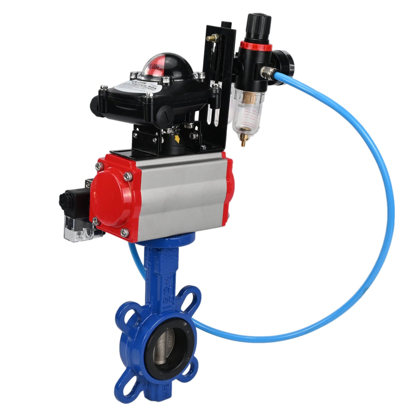 Water Butterfly Valve DNOVA WBV1413E-2W-Fb-H, body material - cast iron GGG50, disk material - cast iron GGG40, seal - EPDM, with pneumatic actuator with return springs PA-SA, 4V320-08 220V, LSU APL-210N, ATU AFC2000
