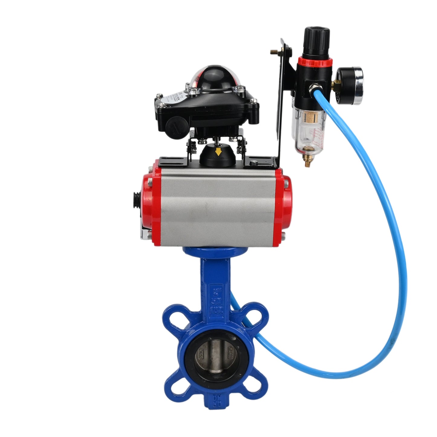 Water Butterfly Valve DNOVA WBV1413E-2W-Fb-H, body material - cast iron GGG50, disk material - cast iron GGG40, seal - EPDM, with pneumatic actuator with return springs PA-SA, 4V320-08 220V, LSU APL-210N, ATU AFC2000