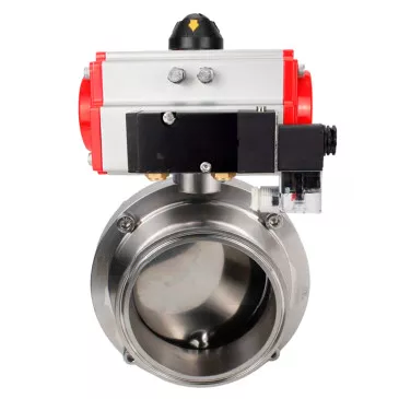 Butterfly valves DNOVA WBV3131S-2W-W-H food grade stainless steel 304, seal - Silicon, with pneumatic actuator DNOVA PA-DA-XXX and pneumatic distributor DNOVA 4M310-08 24V