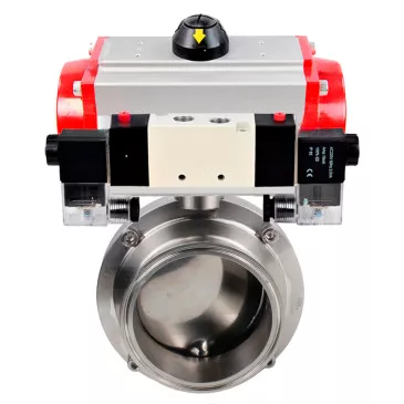 Butterfly valves DNOVA WBV3131S-2W-W-H food grade stainless steel 304, seal - Silicon, with pneumatic actuator DNOVA PA-SA-XXX and pneumatic distributor DNOVA 4V320-08 220V