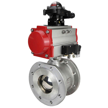 Stainless steel ball valve DNOVA kchmfp-DNOVA-sa-4m310-110/220v-apl-210n, body material - stainless steel AISI 316, ball material - stainless steel AISI 316, seal - PTFE, pneumatic actuator operated