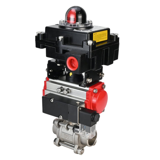 Stainless steel ball valve DNOVA BVPP 316.200-ISO PSI914 SS316 full port, for welding, body material - stainless steel, pneumatic actuator DNOVA DA, pneumatic distributor 4M310-08 24 V, limit switch block APL-410N EX
