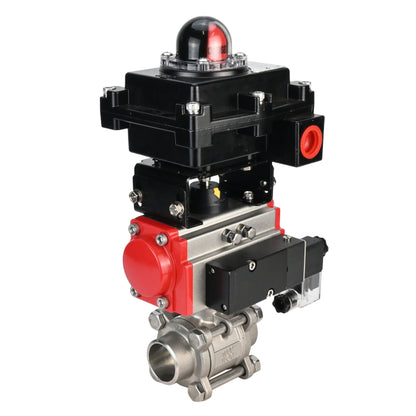 Stainless steel ball valve DNOVA BVPP 316.200-ISO PSI914 SS316 full port, for welding, body material - stainless steel, pneumatic actuator DNOVA DA, pneumatic distributor 4M310-08 220 V, limit switch block APL-410N EX