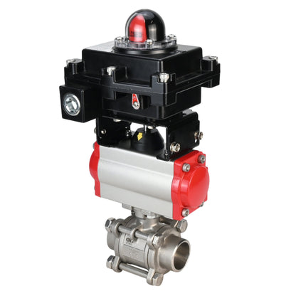 Stainless steel ball valve DNOVA BVPP 316.200-ISO PSI914 SS316 full port, for welding, body material - stainless steel, pneumatic actuator DNOVA DA, pneumatic distributor 4M310-08 24 V, limit switch block APL-410N EX