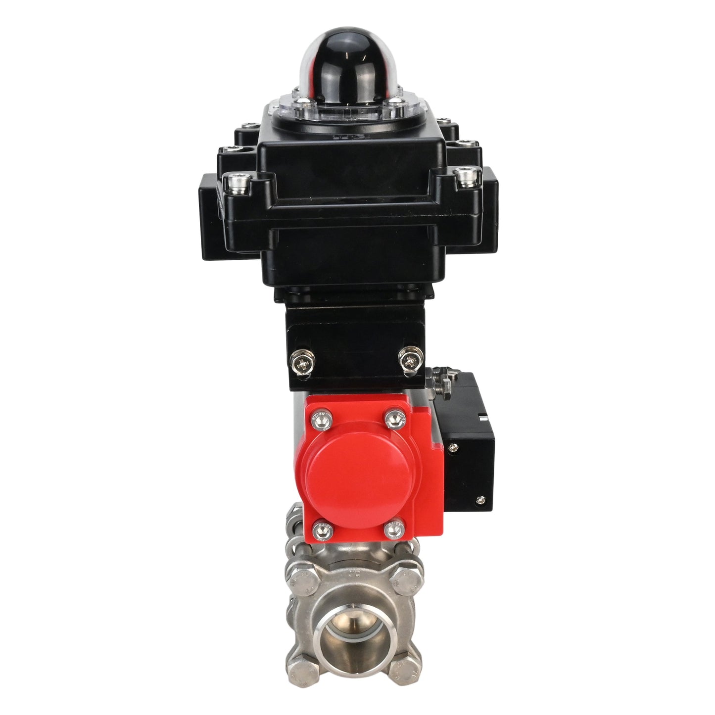 Stainless steel ball valve DNOVA BVPP 316.200-ISO PSI914 SS316 full port, for welding, body material - stainless steel, pneumatic actuator DNOVA DA, pneumatic distributor 4M310-08 220 V, limit switch block APL-410N EX