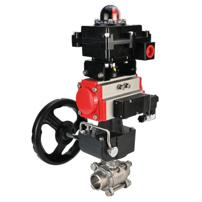 Stainless steel ball valve DNOVA BVPP 316.200-ISO PSI914 SS316 full port, for welding, body material - stainless steel, pneumatic actuator DNOVA DA, pneumatic distributor 4M310-08 24 V, limit switch block APL-410N EX, manual override HDM