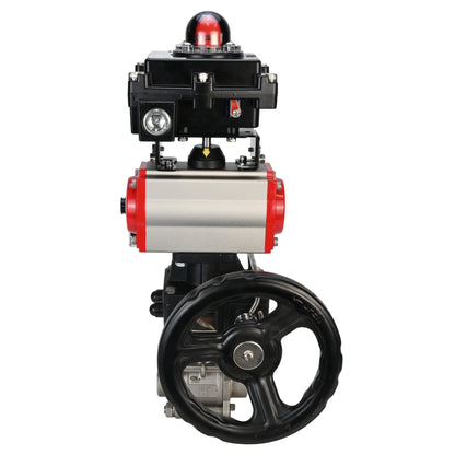 Stainless steel ball valve DNOVA BVPP 316.200-ISO PSI914 SS316 full port, for welding, body material - stainless steel, pneumatic actuator DNOVA DA, pneumatic distributor 4M310-08 24 V, limit switch block APL-410N EX, manual override HDM