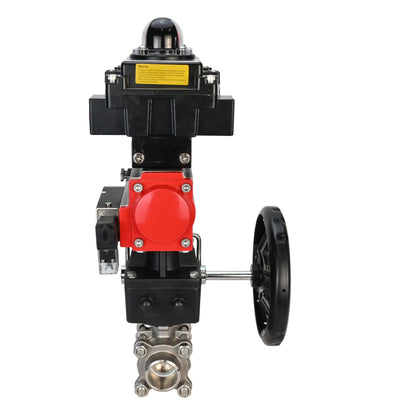 Stainless steel ball valve DNOVA BVPP 316.200-ISO PSI914 SS316 full port, for welding, body material - stainless steel, pneumatic actuator DNOVA DA, pneumatic distributor 4M310-08 24 V, limit switch block APL-410N EX, manual override HDM