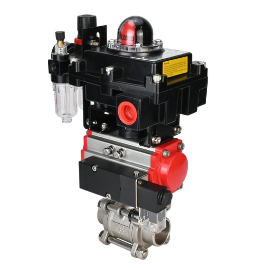 Stainless steel ball valve DNOVA BVPP 316.200-ISO PSI914 SS316 full port, for welding, body material - stainless steel, pneumatic actuator DNOVA DA, pneumatic distributor 4M310-08 24 V, limit switch block APL-410N EX, air preparation unit AFC2000