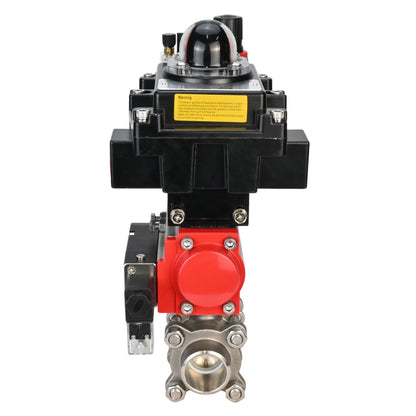 Stainless steel ball valve DNOVA BVPP 316.200-ISO PSI914 SS316 full port, for welding, body material - stainless steel, pneumatic actuator DNOVA DA, pneumatic distributor 4M310-08 220 V, limit switch block APL-410N EX, air preparation unit AFC2000