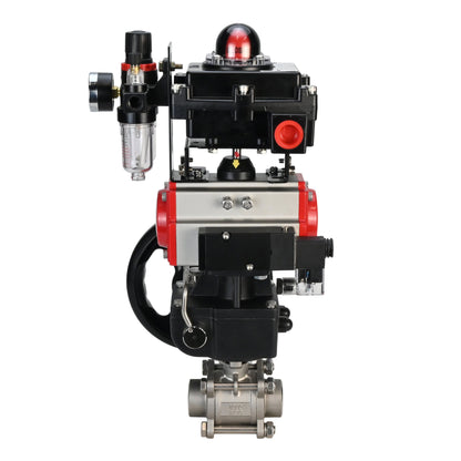 Stainless steel ball valve DNOVA BVPP 316.200-ISO PSI914 SS316 full port, for welding, body material - stainless steel, pneumatic actuator DNOVA DA, pneumatic distributor 4M310-08 220 V, limit switch block APL-410N EX, manual override HDM, air