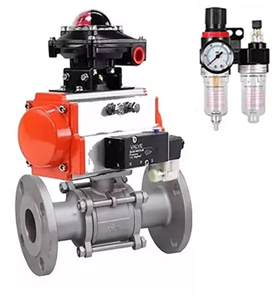 Ball valves DNOVA BV3131P(3pc)-FP-F-ISO-H flanged, full bore, three-piece, stainless steel body. steel SS304, seal - PTFE, with pneumatic actuator DNOVA PA-SA 065-160 pneumatic distributor 4V320-08 BPV AFC2000 APL-510N-EX
