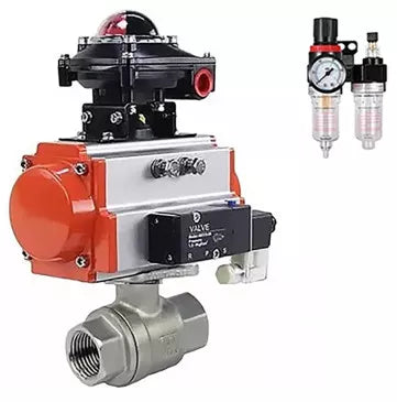 Ball valves DNOVA BV3232P(2pc)-FP-T-ISO-H 16 bar, full bore coupling, stainless steel SS316, seal - PTFE, with pneumatic actuator PA-SA with return springs, with pneumatic distributor 4M310-08 220V, with BKV APL-410N EX, with BPV AFC2000