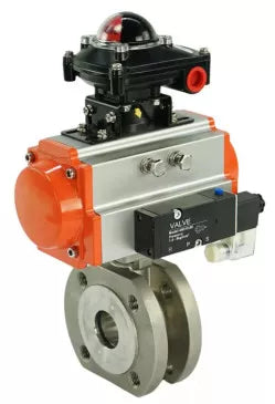 Ball valves DNOVA BV3232P-FP-Fb-ISO-H 16 bar, full bore wafer, stainless steel SS316, seal - PTFE, with pneumatic actuator PA-SA with return springs, with pneumatic distributor 4V320-10 220V, with BKV APL-410N EX
