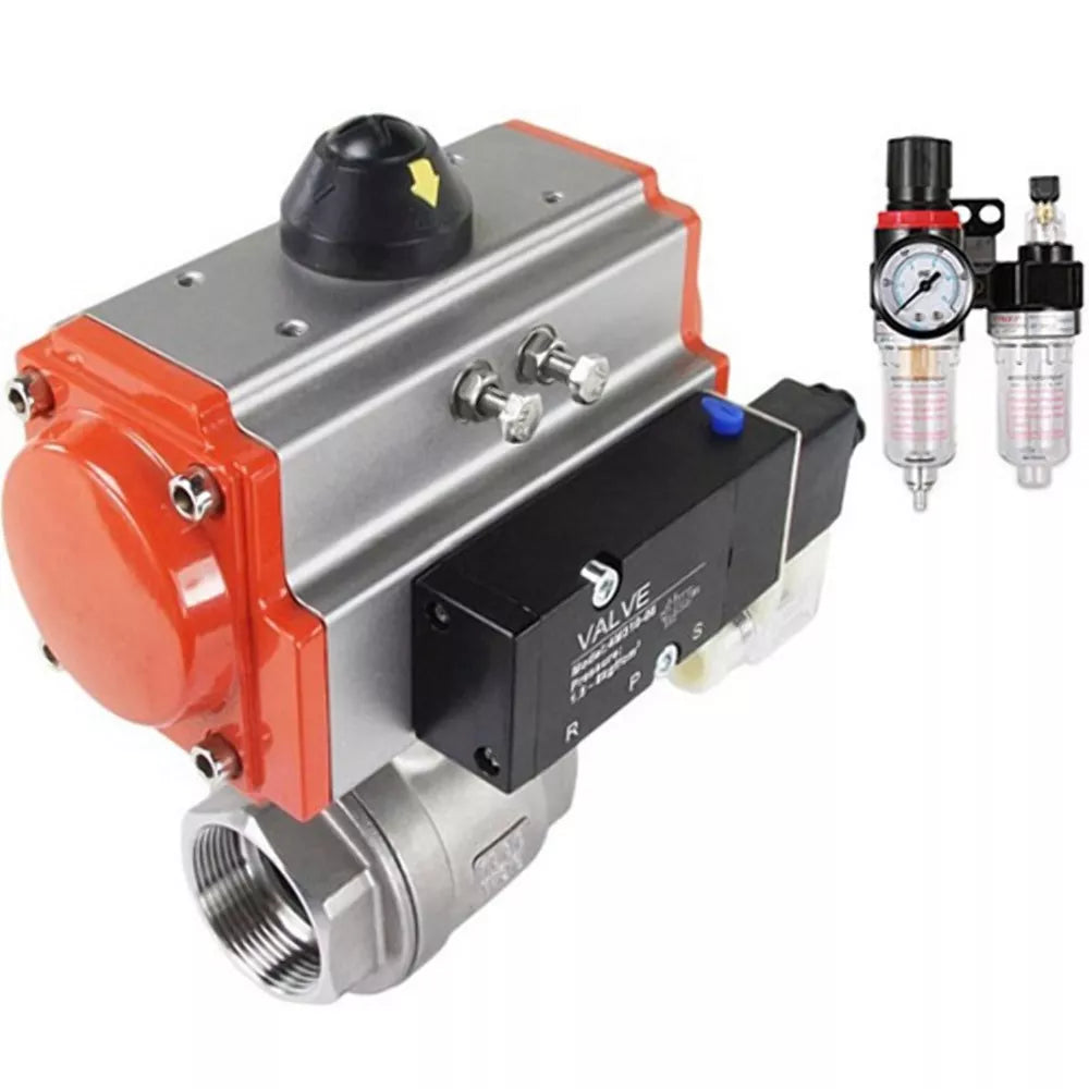 Ball valves DNOVA BV3232P(2pc)-FP-T-ISO-H 16 bar, full bore coupling, stainless steel SS316, seal - PTFE, with pneumatic actuator PA-SA with return springs, with pneumatic distributor 4V320-08 220V, with BPV AFC2000